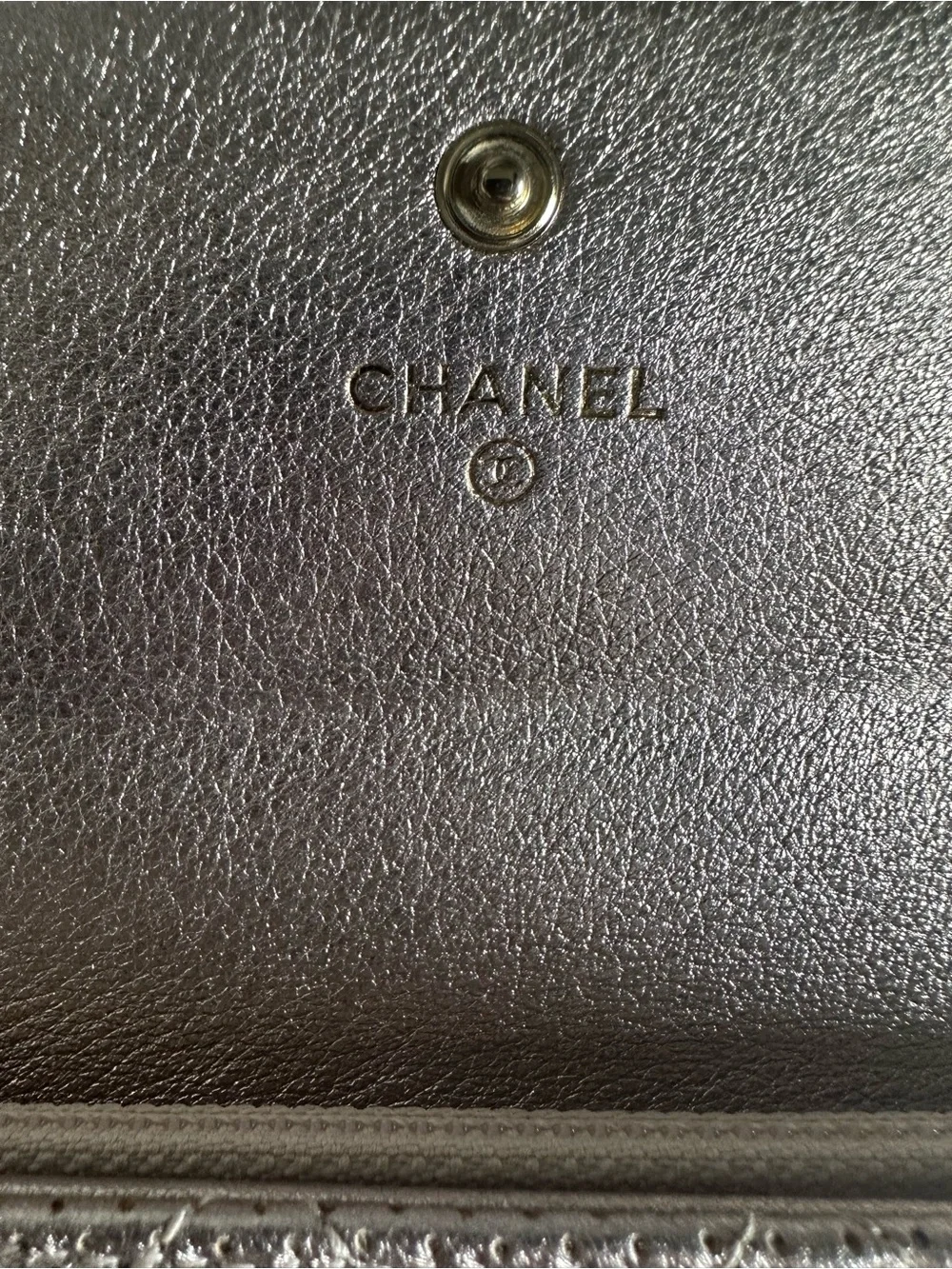 CHANEL Metallic Champagne Perforated Quilted Long Wallet + Unbranded WOC Kit